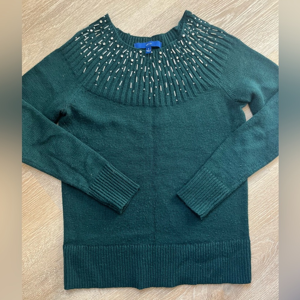 Apt. 9 Forest Green Sweater with Beaded Neckline